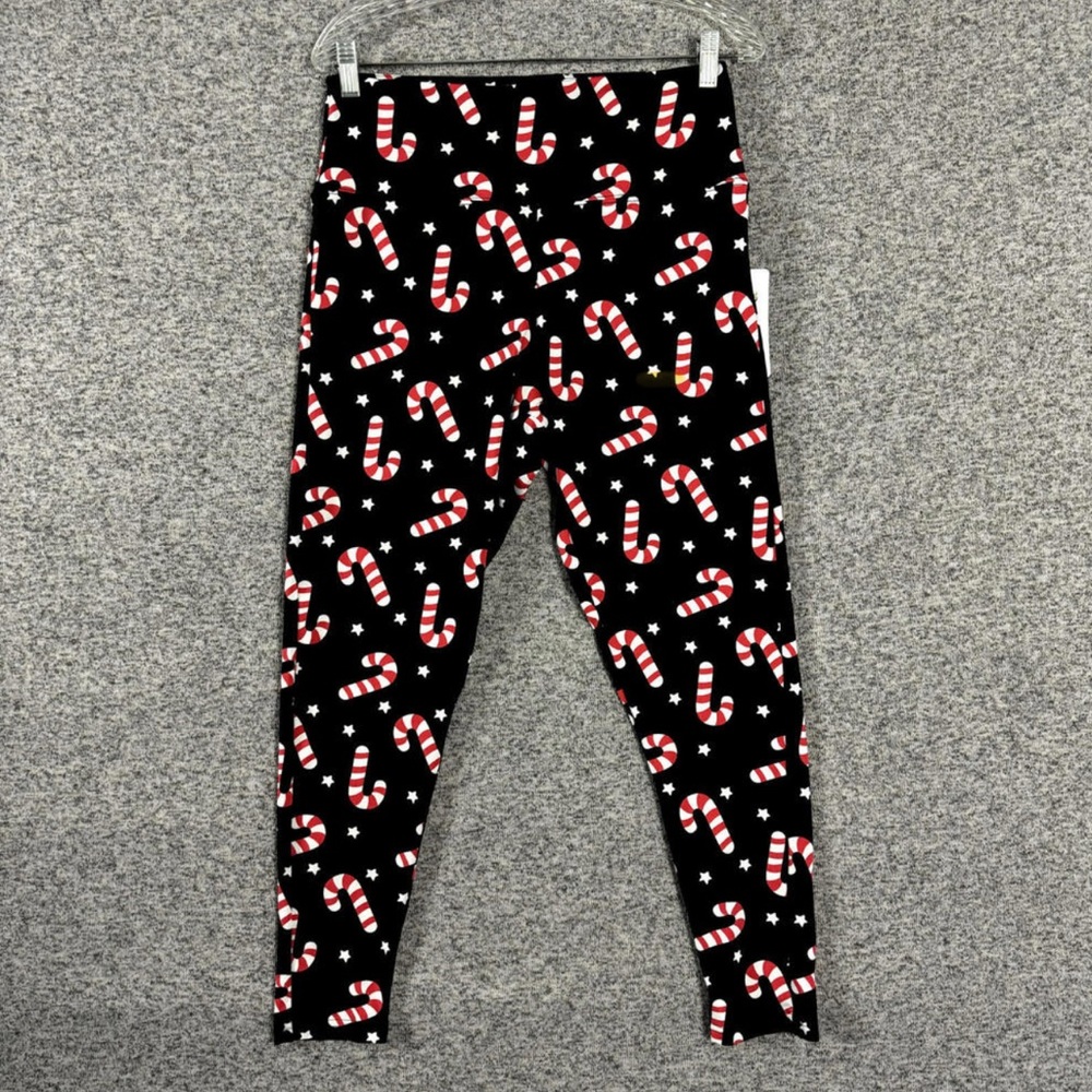 Festive Candy Cane Print High Wasted Leggings